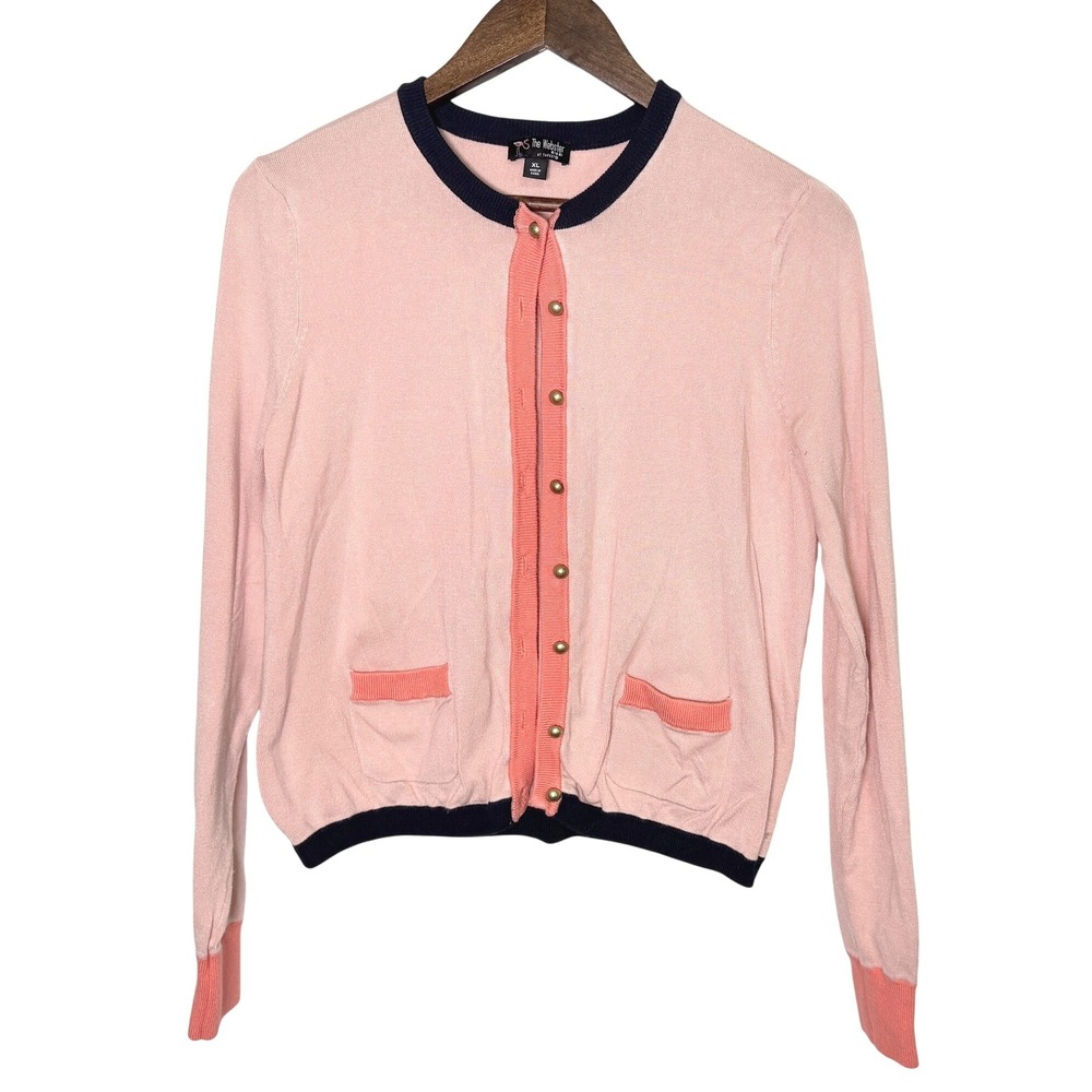 The Webster at Target Pink Colorblock Cardigan Sweater Gold Buttons XL 251030718 - Picture 2 of 8